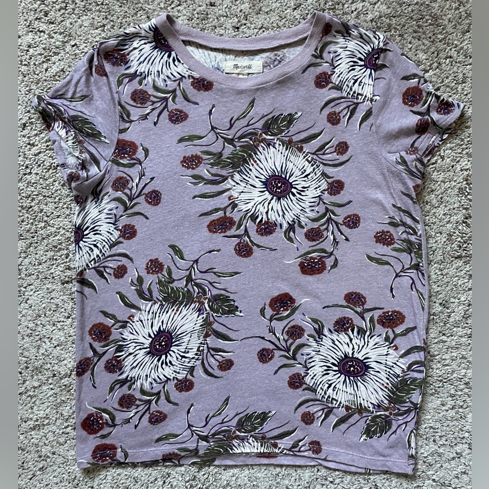 - Madewell - 'Shrunken' Floral T-Shirt, Purple Floral Short Sleeve Tee Shirt